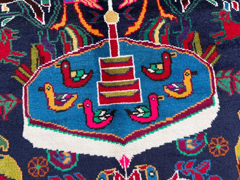 4.1x7.3 ft Vintage Afghan Hand Knotted Baluchi Pictorial Rug | Tribal Wool Rug gallery