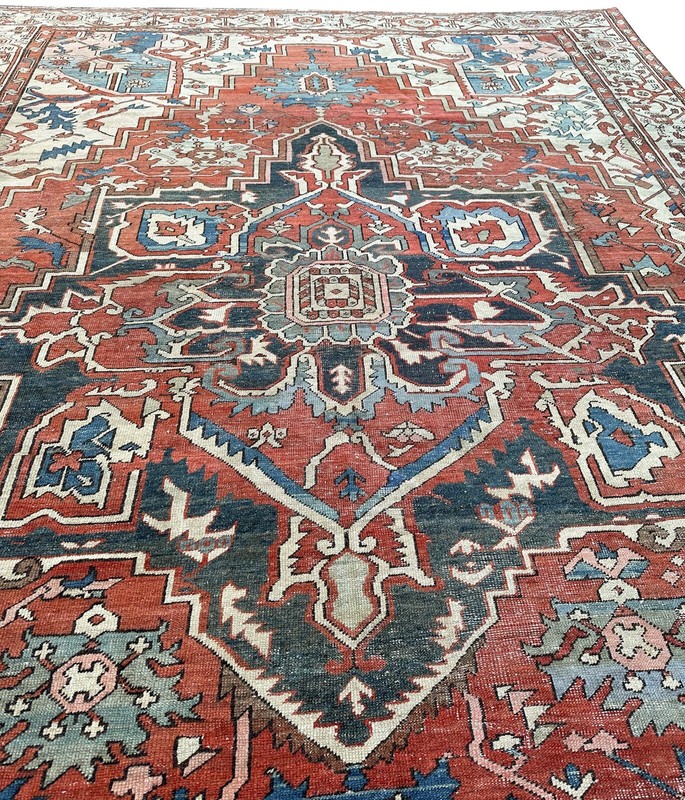 10x13 Antique Rare Handmade Geometric Area Rug Rust 288cm x 392cm c.1880 gallery