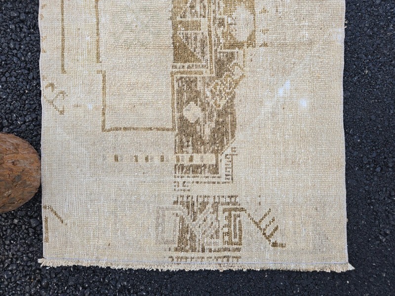 2.46 x 3.77 Ft Vintage Beige Brown Door Mat, Turkish Oushak Wool Area Rug gallery