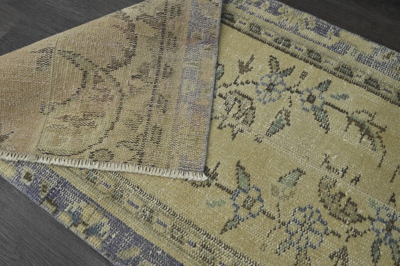 Vintage Turkish Runner Rug 2x6ft BEIGE Handmade Anatolian Oushak Hallway Wool gallery
