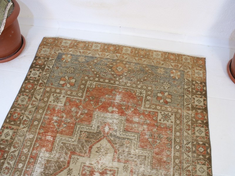 Vintage Turkish Area Rug 4x6 ft | Handmade Wool Red Beige Rug |3.6 x 5.8 ft gallery