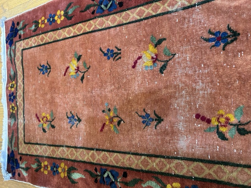 Handmade Antique Chinese Art Deco Nichols C. 1920 Wonderful Peach Tones 5’6x2’10 gallery