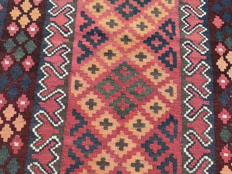 Tribal Wool Rug, Flat Weave Vintage Traditional Area Kilim Rug 3'4 x 6'8 ft gallery