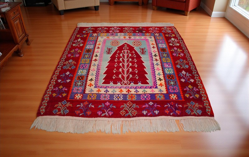Antique Rug, Turkish Kilim Rug, Handmade Rug, Christmas Tree of Life Rug, 6 x 6 gallery