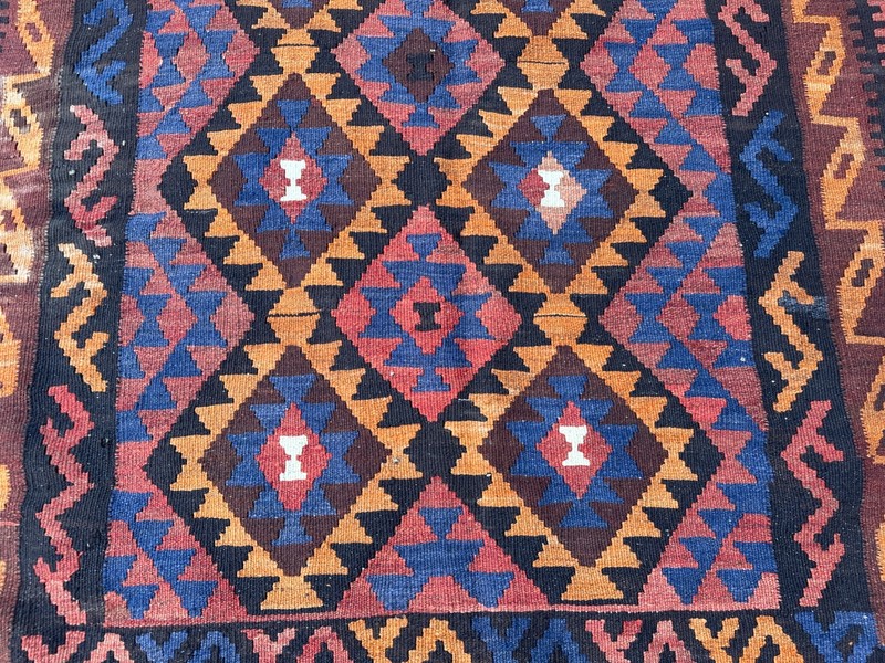 Rust Navy Faded Kilim Rug 6'5x9'9 Turkish Tribal Antique Boho Flatweave Area Rug gallery
