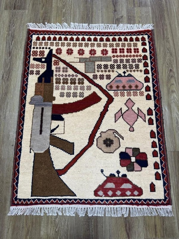 Opium, AK47, 9/11, drone, Palestine USA, Afghan war rugs, hand made carpets, s17 gallery