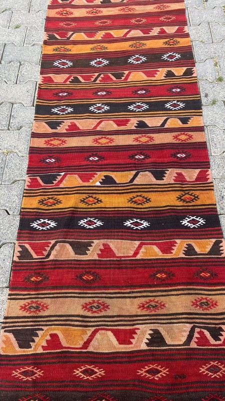Turkish Runner Rug, 2.6x10.5 ft Kilim Rug, Hallway Rug, Handmade Vintage Kelim gallery