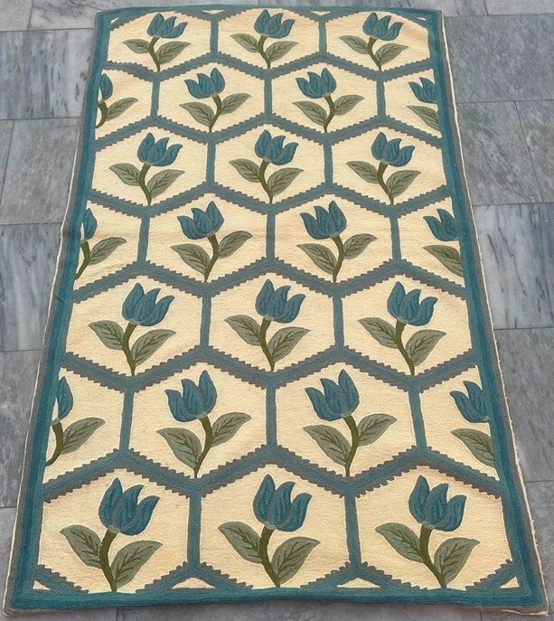 Vintage Handmade Aubusson Rug French Style Chain Stitch Needlepoint Rug 3x5 ft