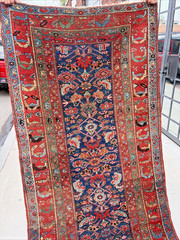 Auth: 19th C Antique Bijar Runner Rare Kurdish Beauty Organic Blue 4″X18′