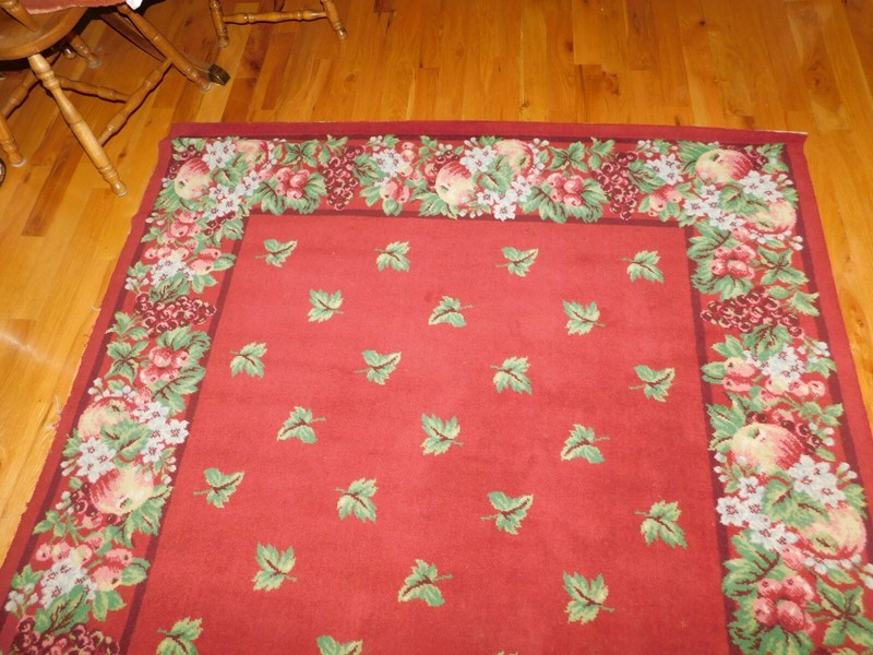 1940's Fruit & Leaf Wool Rug Large 108 x 72" Vintage gallery