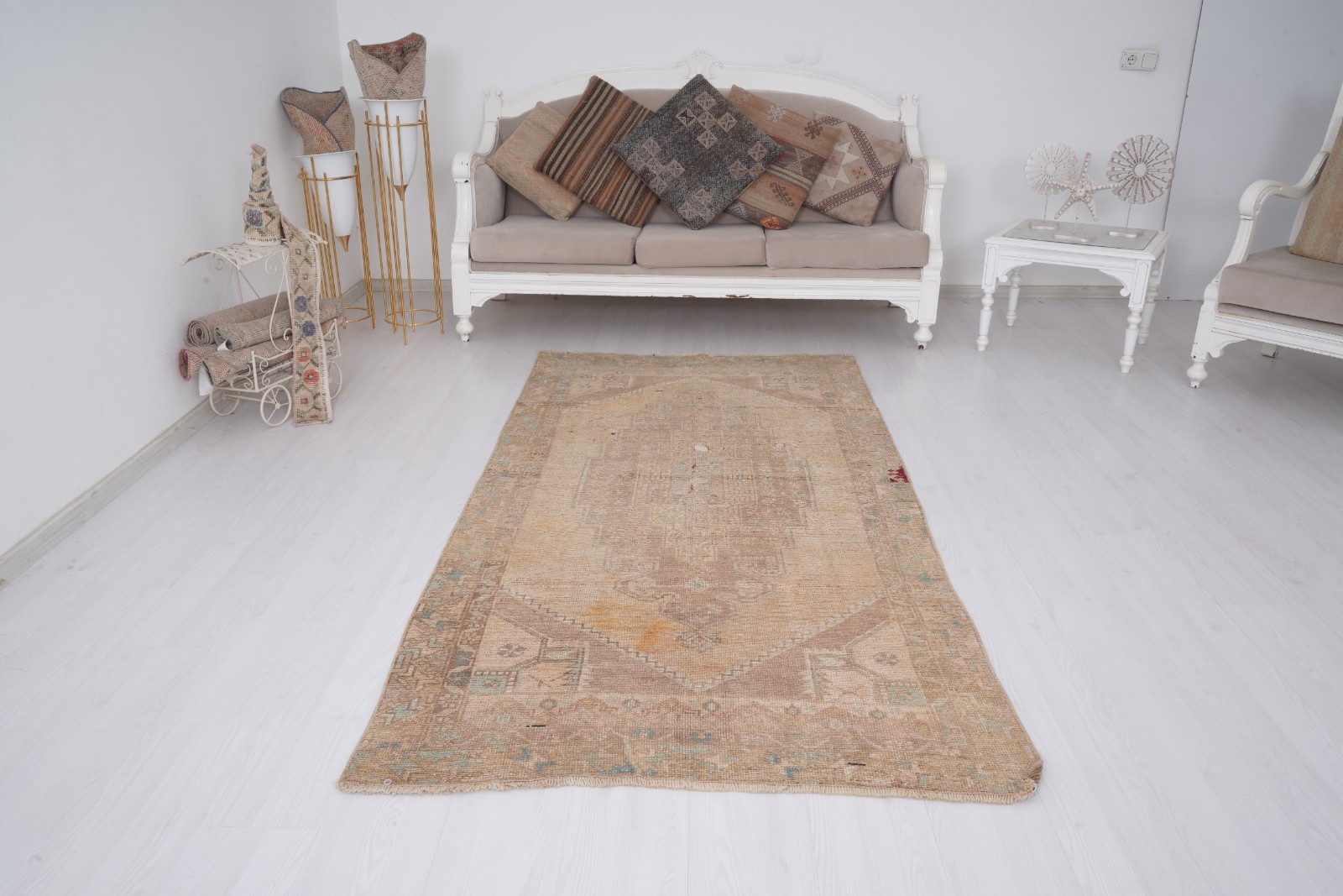 4x8 ft Rug Handmade Faded Turkish Carpet Vintage Area Rug Oushak Rug Antique 219 gallery