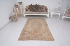 4×8 ft Rug Handmade Faded Turkish Carpet Vintage Area Rug Oushak Rug Antique 219