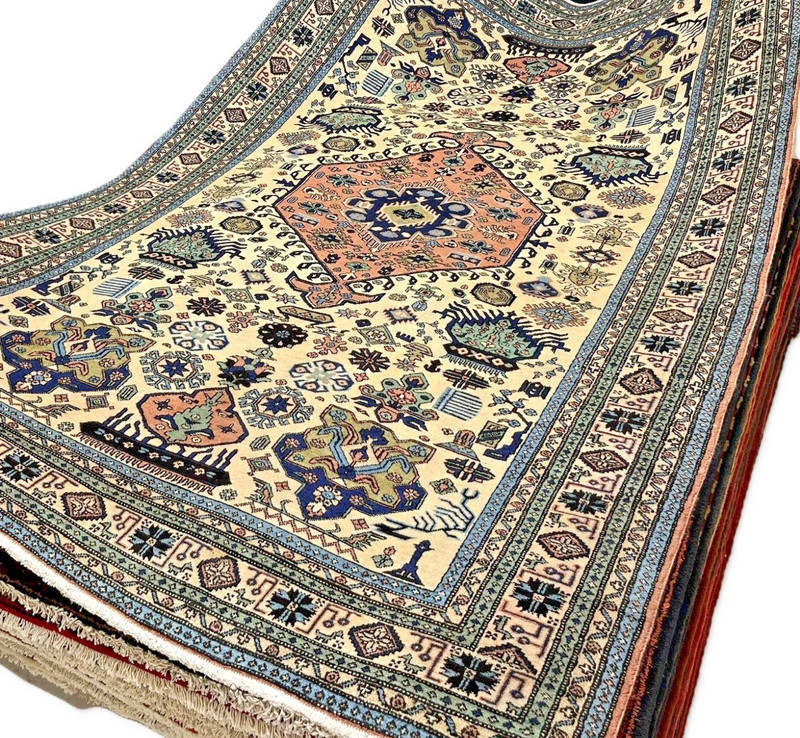 Vintage Ardebil Tribal Geometric Hand Knotted Wool Ivory Oriental Area Rug 6x9 gallery
