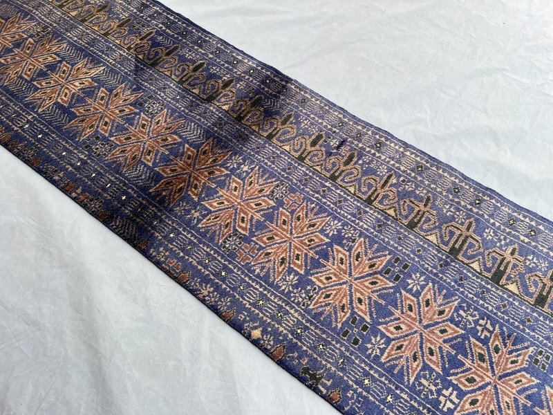 Vintage Afghan Runner Rug 1'10 x 9'7 – Hand Knotted Tribal Wool Blue Hallway Rug gallery