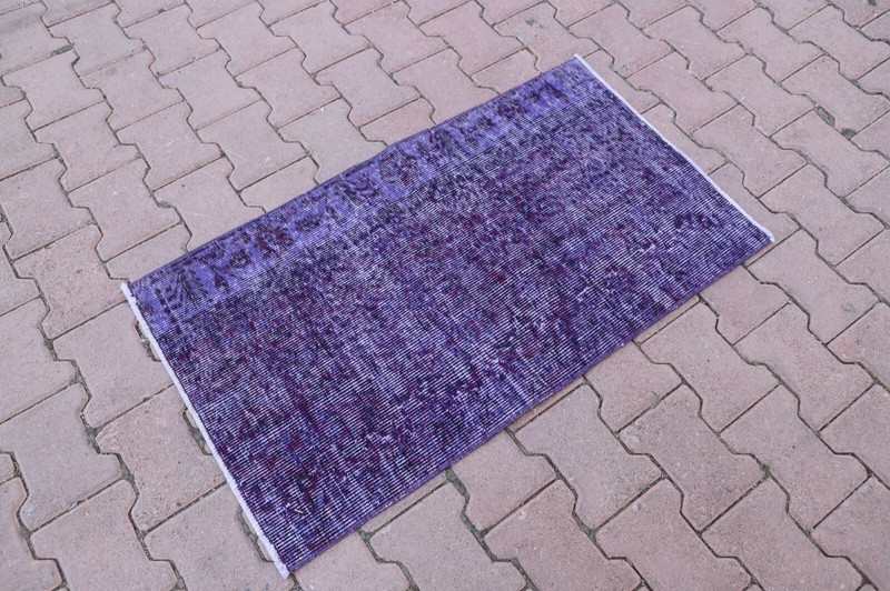 Vintage Overdyed Small Rug Anatolian Handwoven Turkish Ethnic Foyer Carpet 2x4ft gallery