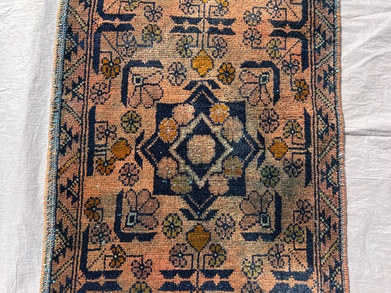 Faded Hand Knotted Afghan Runner Rug 2x5 ft Geometric Turkmen Terracotta Carpet gallery