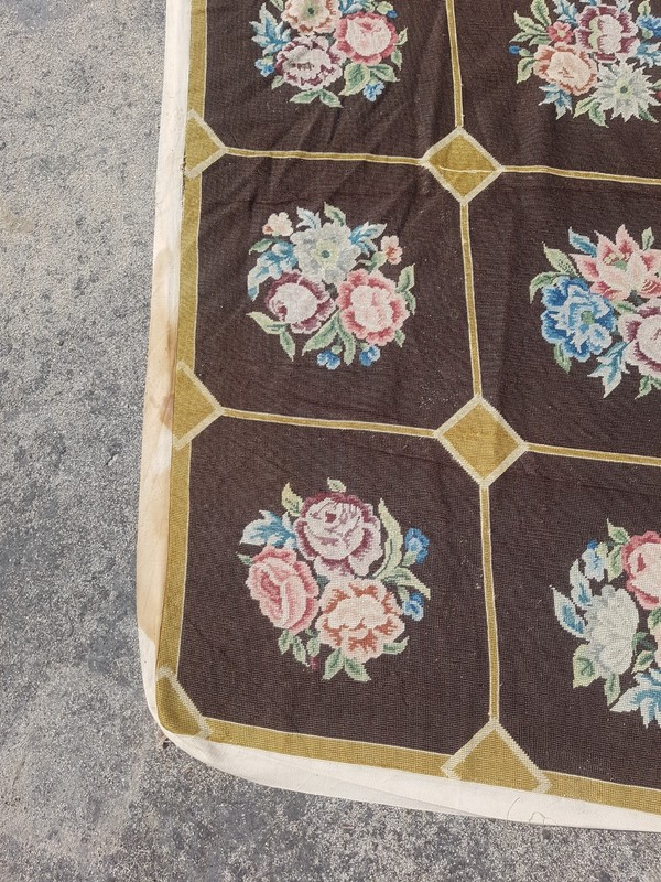 Vintage Handmade French Floral Needlepoint Rug Wool 161x82 cm gallery