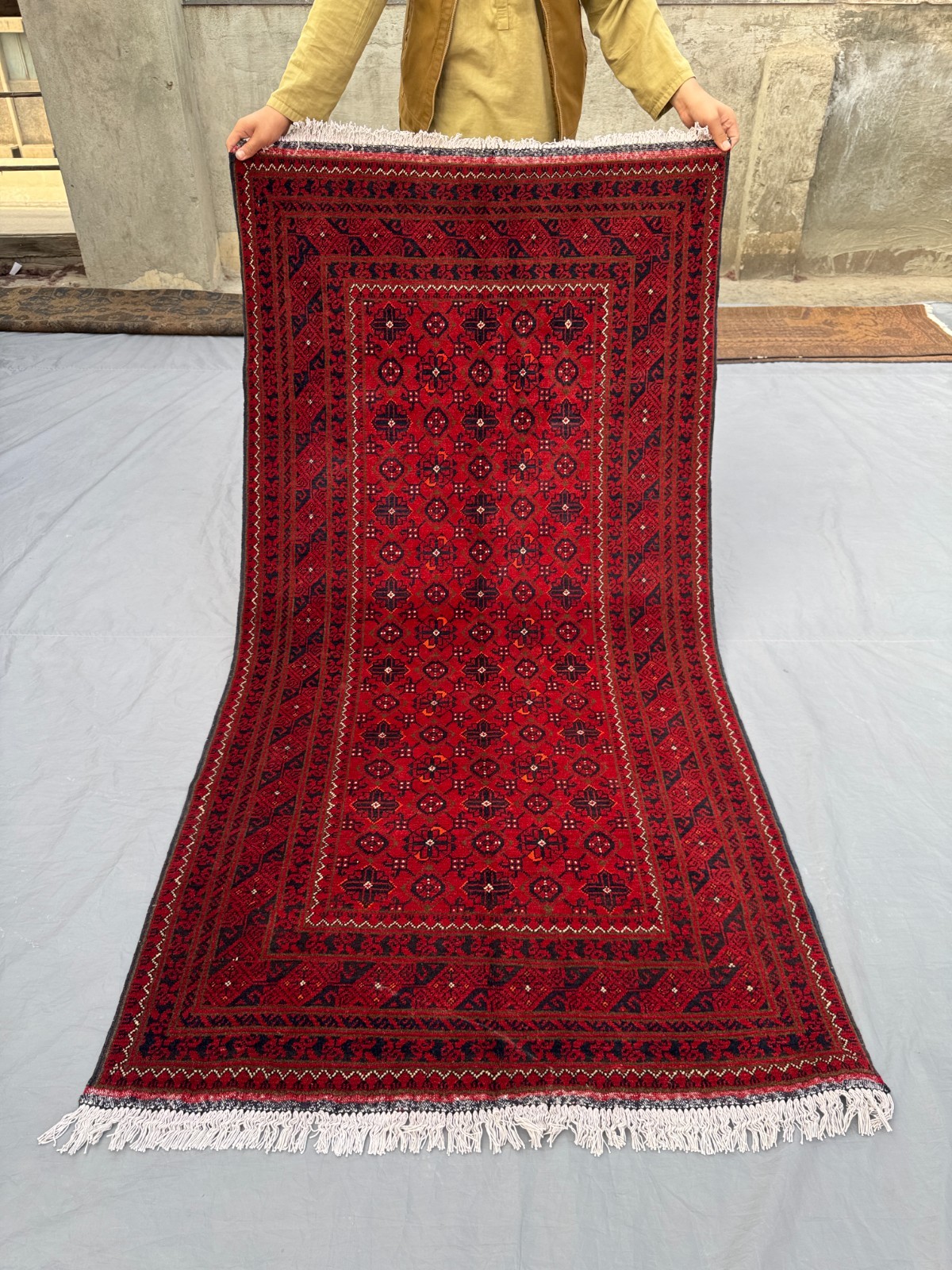 3'3 x 6'3 Vintage Afghan Hand-Knotted Turkoman Rare Rug Red Wool Tribal Area Rug gallery