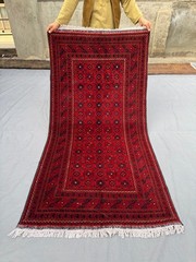 3’3 x 6’3 Vintage Afghan Hand-Knotted Turkoman Rare Rug Red Wool Tribal Area Rug