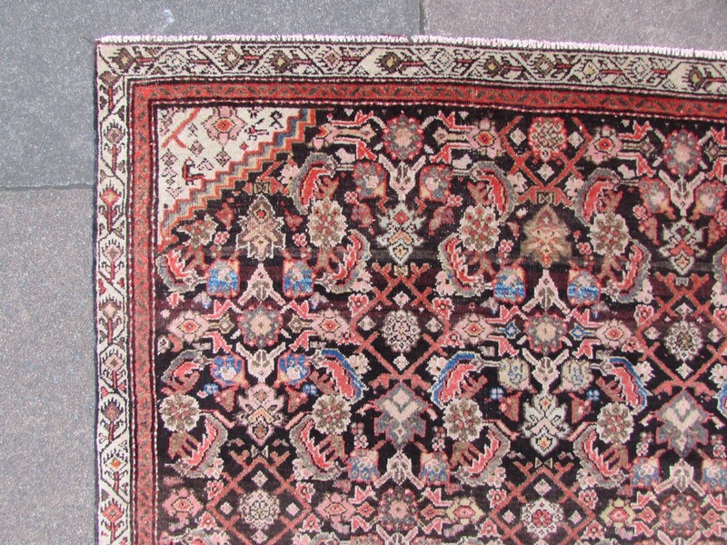 Antique Worn Hand Made Traditional Oriental Wool Blue Red Rug 194x110cm gallery