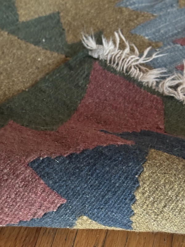 Vtg Wool Kilim Rug Southwest Geometric Handwoven 3 Ft By 4 Ft Boho Mauve Muted gallery