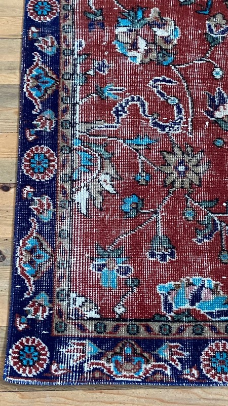 Hand-Knotted Turkish Vintage Red Carpet, Anatolian Oriental Carpet 3.4x6.6 feet gallery