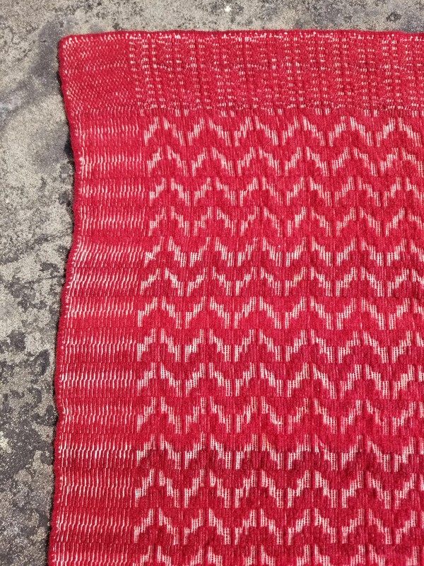 Vintage American Handmade Jacquard Loom Reversible Wool Red Blanket 6.6x4.5 ft gallery