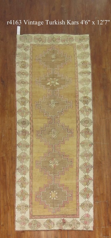 Vintage Turkish Ushak Oushak Kars Gallery Rug Size 4'6''X12'7'' gallery