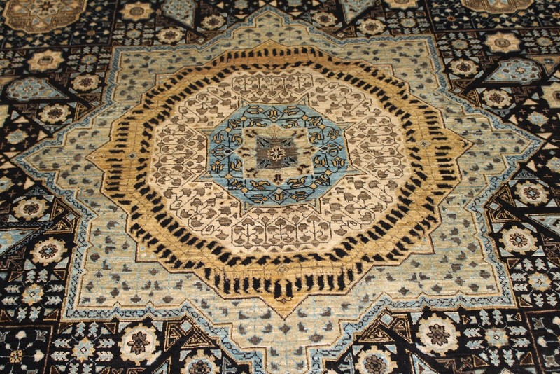 9x12 ft. Fine Quality Handmade Rug, Black Background turquoise Light Blue Color gallery