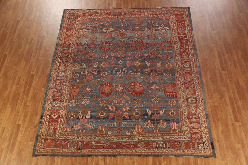 Pre-1900 Vegetable Dye Blue Heriiz Bakhshayesh Rug Antique Hand-made Carpet 9x11 gallery