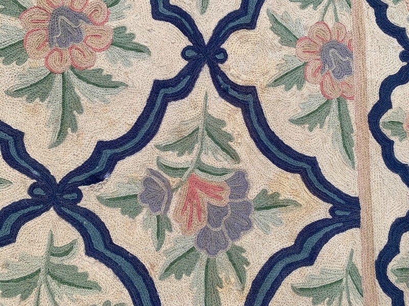 Vintage Handmade Aubusson Rug French Style Chain Stitch Needlepoint Rug 3x5 ft gallery