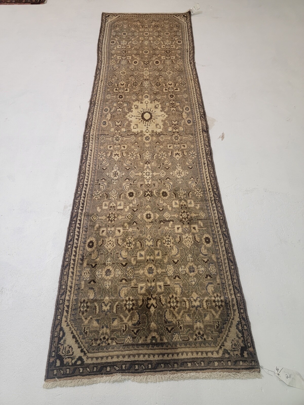 Antique Oriental Hand-Knotted Wool Runner Beige/Brown 2'6" x 9'4" gallery