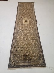 Antique Oriental Hand-Knotted Wool Runner Beige/Brown 2’6″ x 9’4″