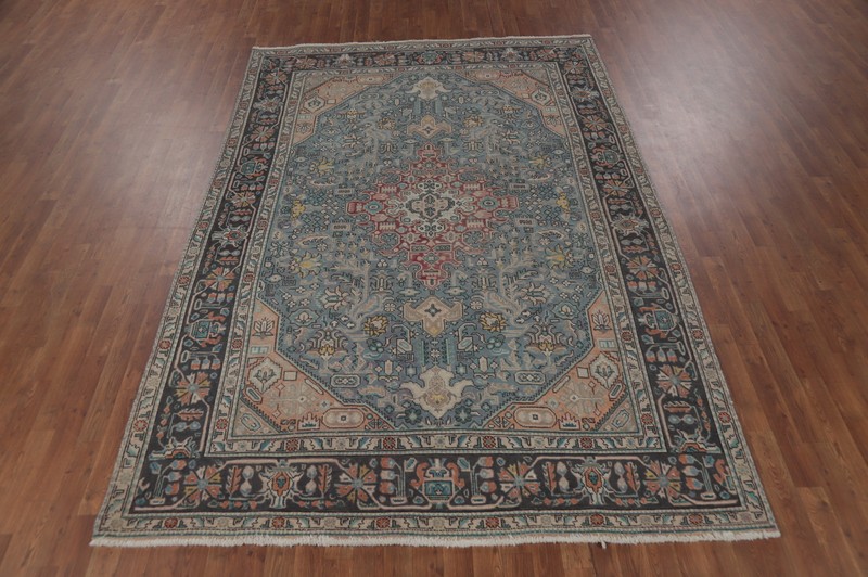 Vintage Overdyed Geometric Blue Traditional Area Rug 7x10 Handmade Wool Carpet gallery