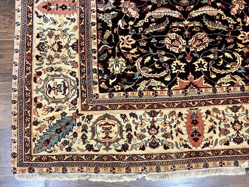 Indian Rug 5x15 Wide Runner Wool Handmade Vintage Oriental Carpet Black Cream gallery