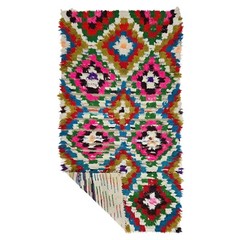 Moroccan Handmade Vintage Rug 2’8×5’3Berber Geometric Multicolor Cotton Area Rug
