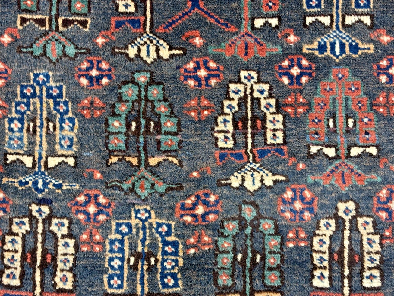 Vintage Ardebil Tribal Oriental Rug 3x4 Hand Knotted Wool Area Carpet Navy Ivory gallery