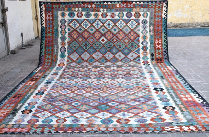 Oversized Afghan Geometric Area Rug 10x17 Handwoven Extra Large Tribal Kilim Rug gallery