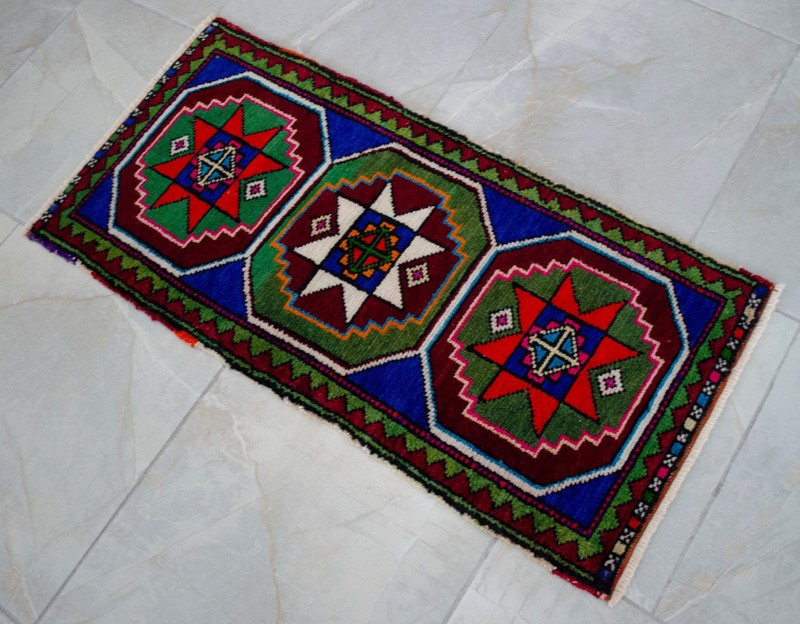 Door mat, Vintage Turkish Rug, Handmade Rug, Kitchen Rug, Small Rug 1x3 ft aproX gallery