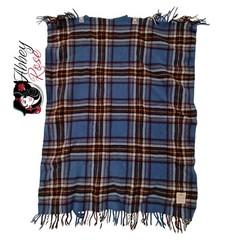 Vintage 100% Wool Fola Rug Plaid Fringed Made in England 33×44″ Blanket