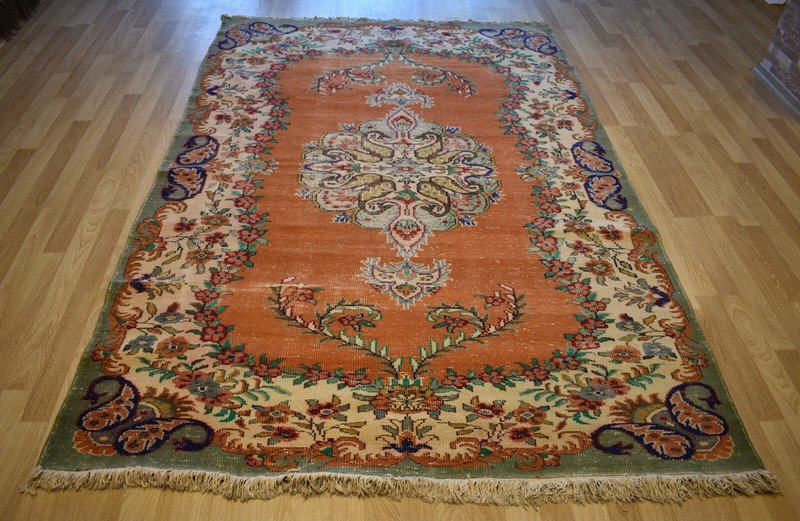 Clearance Vintage Bohemian Style Handmade Turkish Worn-No Pile Rug 7 Ft X 11 Ft gallery
