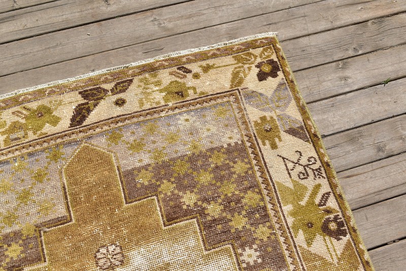 Turkish Rug 3x6 Handwoven Oushak Rug 105x210cm Natural Wool Carpet Muted Rug gallery