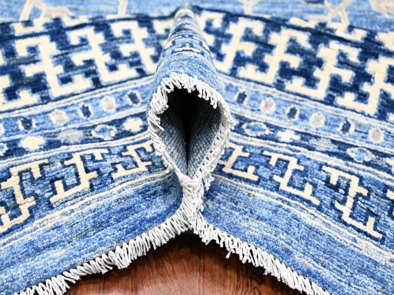 12'x15'4" Dodgers Blue Washed Out Khotan and Samarkand Inspired Angora Pile Rug gallery