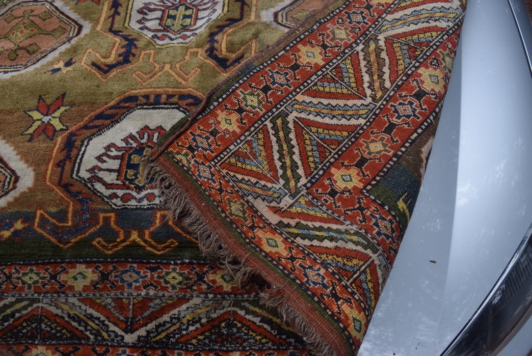 Vintage Caucasian handmade textile rug 5' x 6'6" wool warp gallery