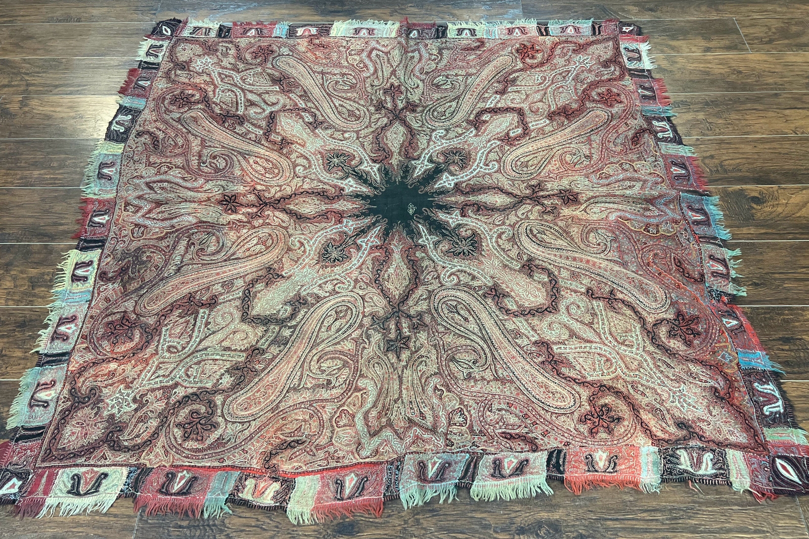 Antique Indian Kashmiri Shawl, Needlework, Signed By Masterweaver, Handmade Rare gallery