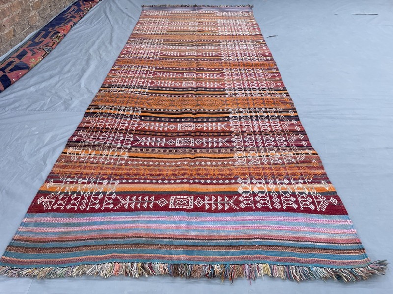 Vintage Afghan Baluchi Kilim Rug 4'2 x 10'10 ft Tribal Wool Geometric Runner gallery
