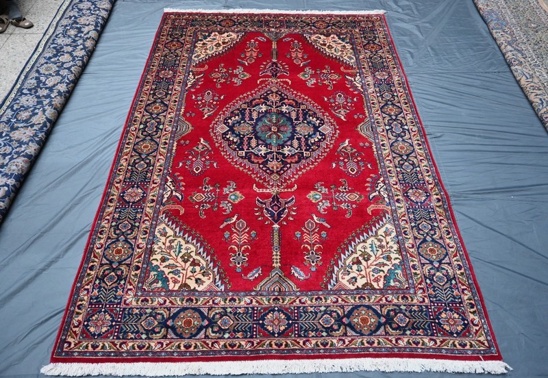 Fine Antique Caucasian Rug 7x10 ft Red Handmade Heris Kazak Vintage Oriental Rug gallery