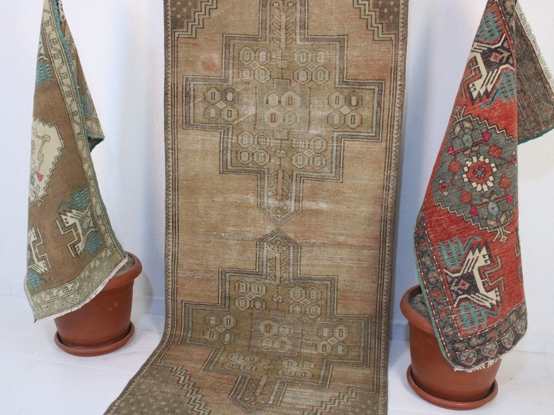 3x9 Beige Brown Runner Rug, Handmade Rug, Vintage Tribal Hallway Rug, 2.8x8.6 ft gallery