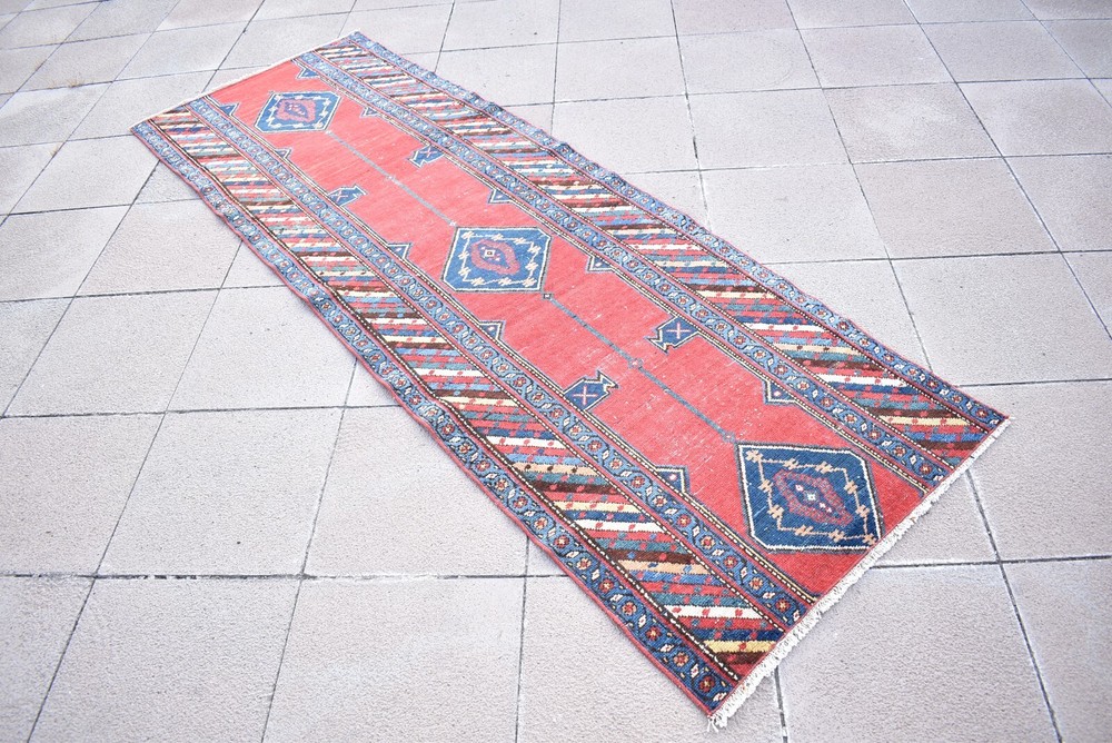 Antique Caucasian Rug 35'' x 99'' Collector Item Fragment Wall Hangings Wool Rug