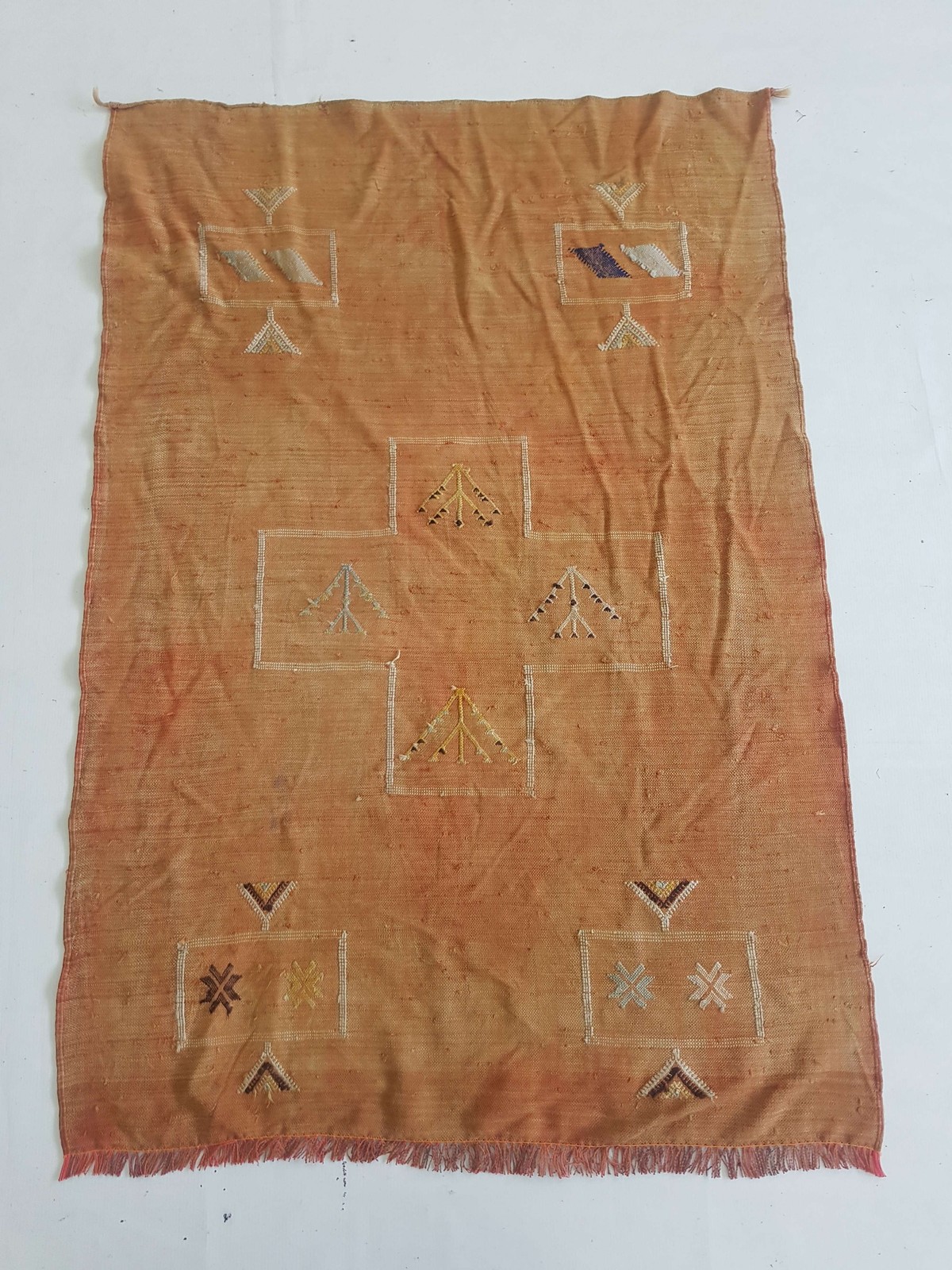 Fine Vintage Traditional Hand Made Oriental Wool Mustard Brown Kilim 134x92cm gallery